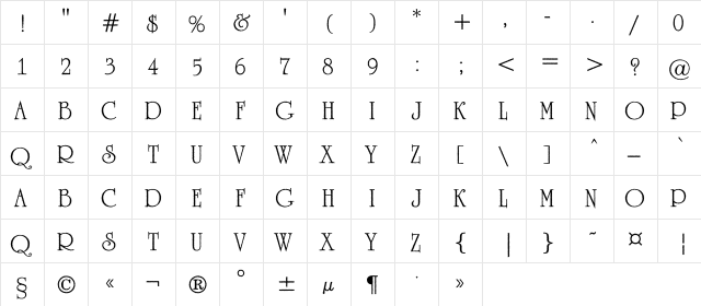 a_RomanusTitulRg Regular  glyph index