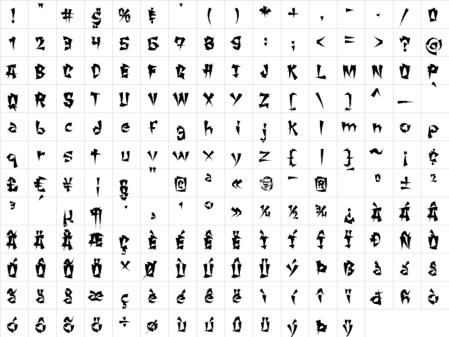 ChangChangWoodcut Regular  glyph index