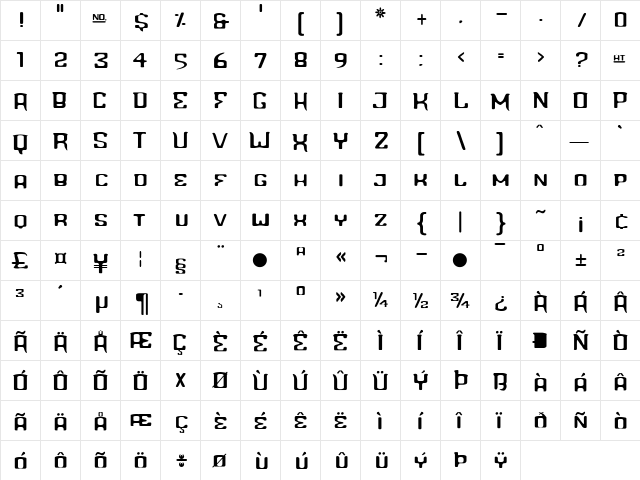 Blinddate Light  glyph index