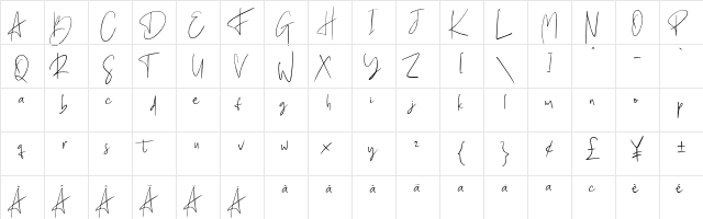Billie Ashley Regular  glyph index