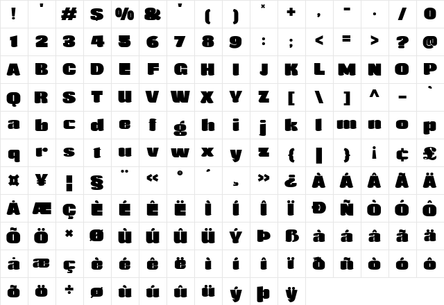 Agustina Heavy  glyph index