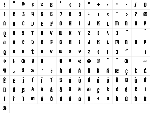 Fucker Regular  glyph index