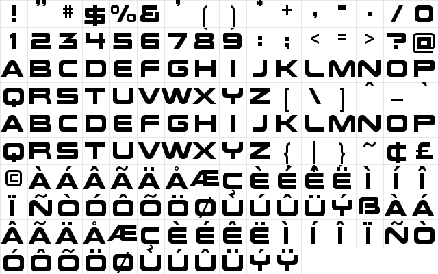 Future Earth Regular  glyph index