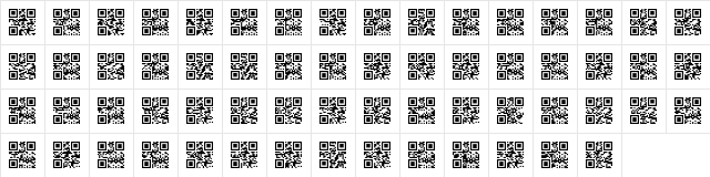 AlphanumericQR Regular  glyph index