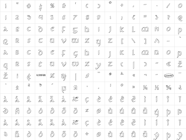 Foucault Outline Regular  glyph index