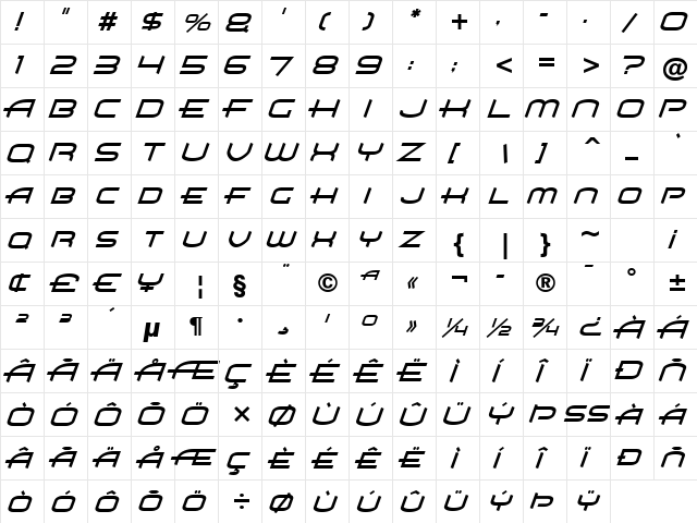 Air Flow BTN Oblique  glyph index
