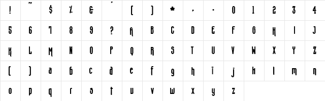 Concrete Shoes Regular  glyph index