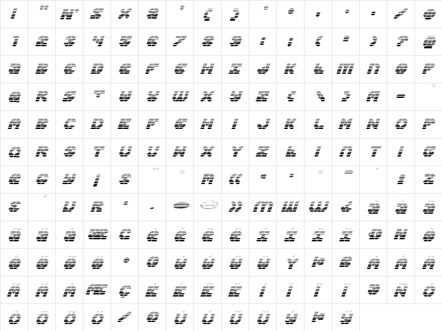 Zoom Runner Gradient Italic Italic  glyph index