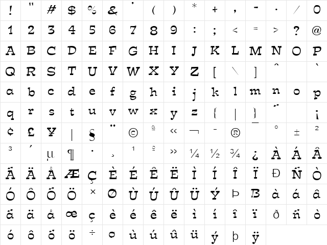Expose Thin Normal  glyph index