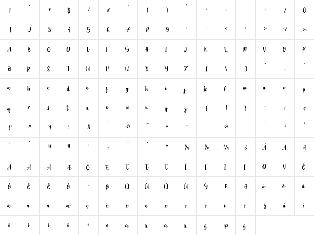 Shaffari Regular  glyph index