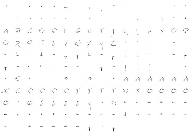 AfterDark BB Regular  glyph index