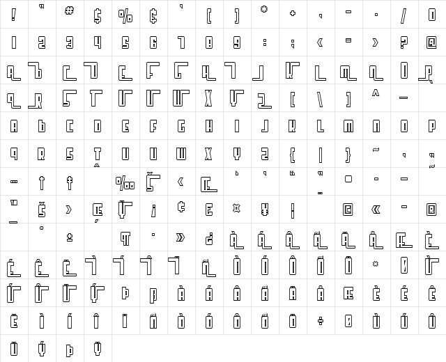 SF Cosmic Age Outline Regular  glyph index