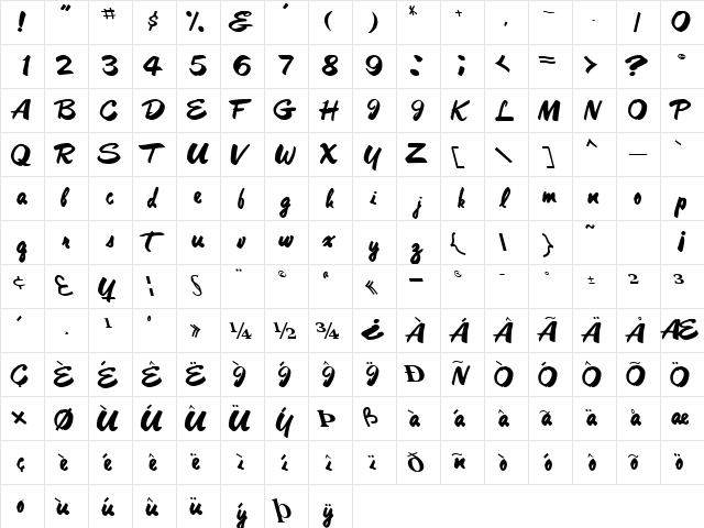 CleanCut56 Regular  glyph index