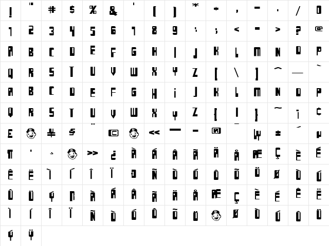 BigBeatBold Bold  glyph index