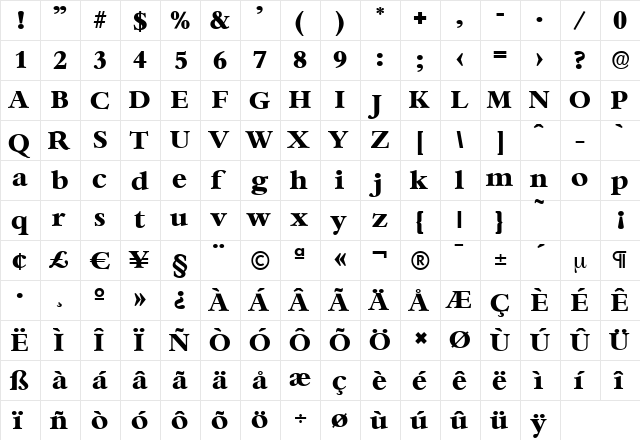 BernsteinSerial-Xbold Regular  glyph index