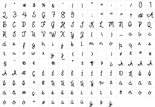 Fillpattern Bold  glyph index