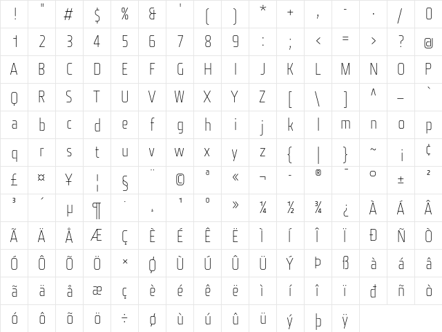 Fishmonger CT Plain  glyph index