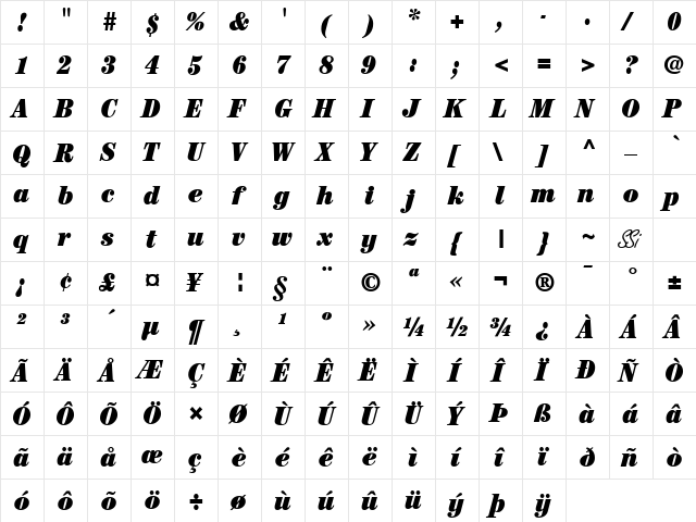 Century Black Condensed SSi Black Condensed Italic  glyph index