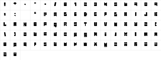 testi Regular  glyph index