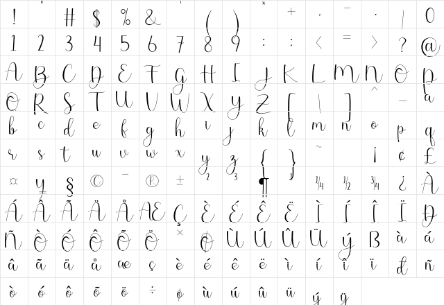 Dianita Regular  glyph index