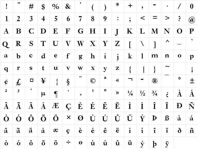 Ehrhardt MT SemiBold  glyph index