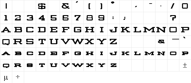 Strongman Bold  glyph index