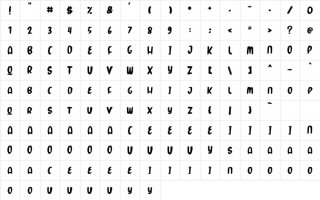 Marker Brush Regular  glyph index