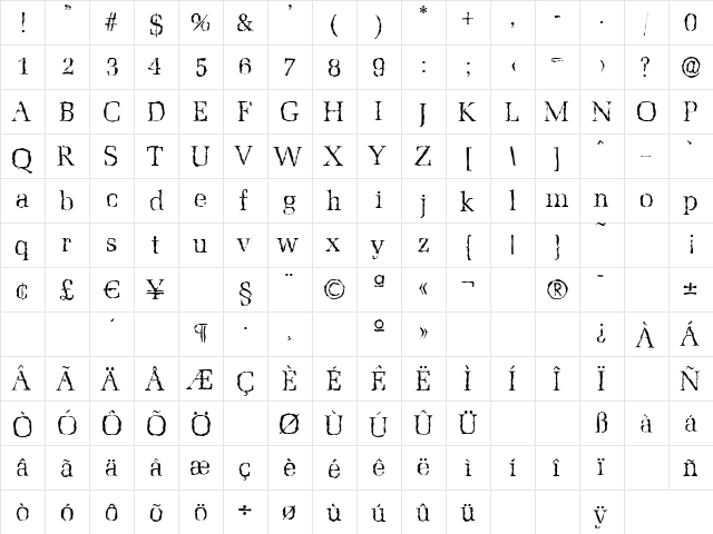MarseilleRandom-Light Regular  glyph index