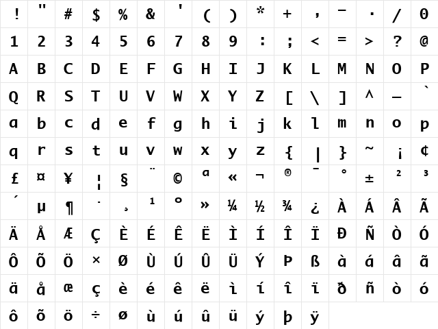 LucidaMonoEF Regular  glyph index