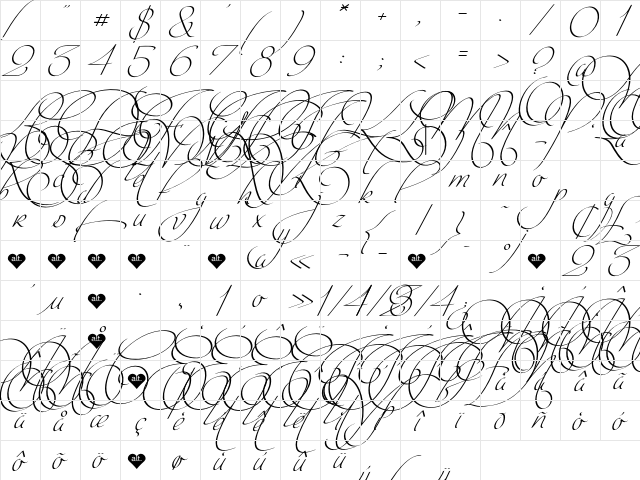 Intima Script One Regular  glyph index