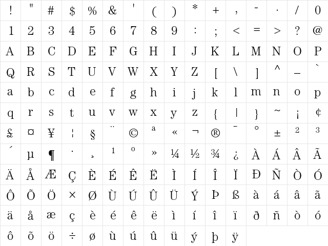 ITC Century Light  glyph index