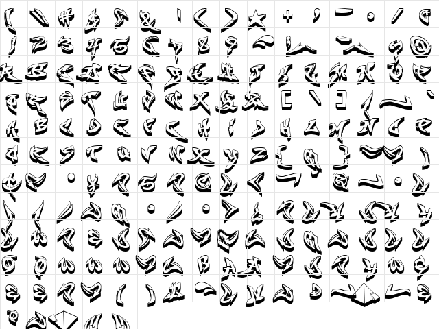 RaseOne Fat 3D  glyph index