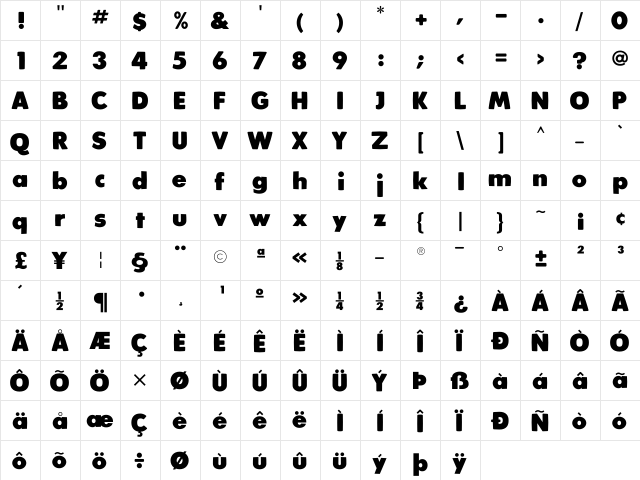 Plumpfull Black  glyph index