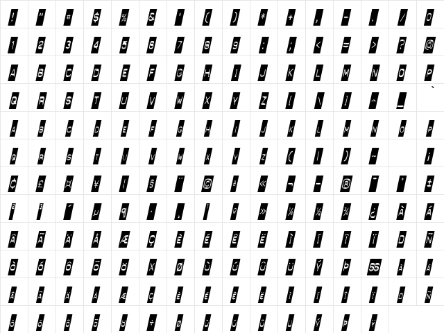 PunchLabelCondensed Italic  glyph index