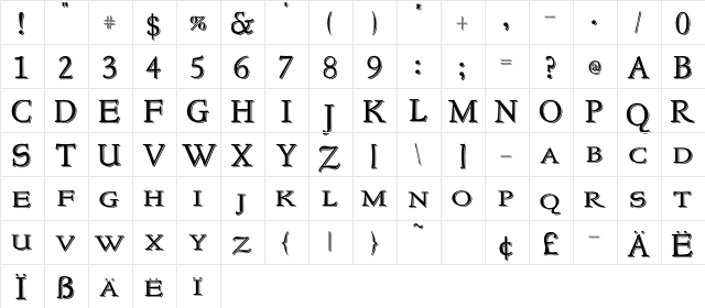NewStyleSmallCaps Embossed Regular  glyph index