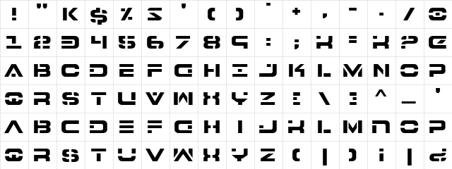 7th Service Regular  glyph index