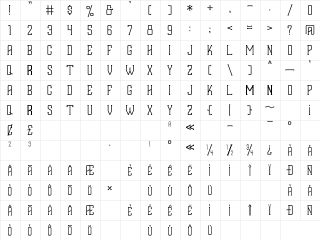 EVALIA Regular  glyph index