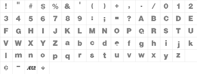 BigBlue Regular  glyph index