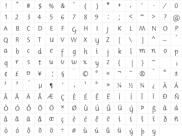 ABC Schrift Zwei EF Regular  glyph index