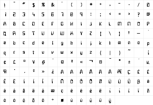 OverdraftSSK Regular  glyph index