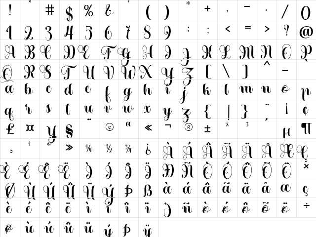 Heartbeat regular Regular  glyph index