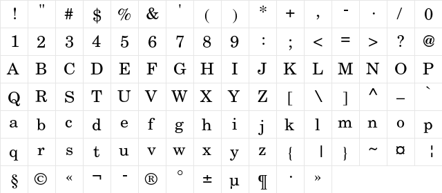 AGNewHandbookC Regular  glyph index