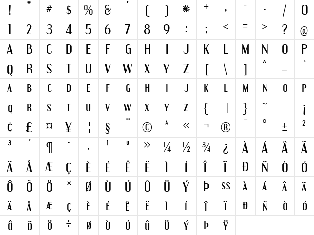 Engebrechtre Regular  glyph index