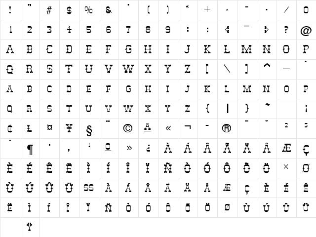 Abilene DB Regular  glyph index