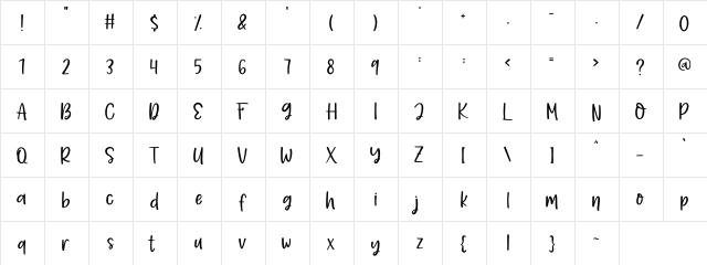 AlohaSummer Regular  glyph index