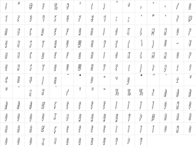 Gotharctica 3D Italic Italic  glyph index