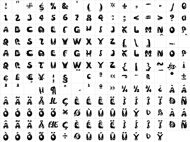 Wibbles Regular  glyph index