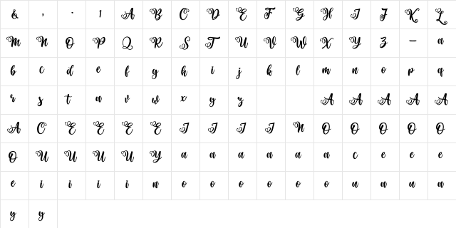 Haniberryku Regular  glyph index