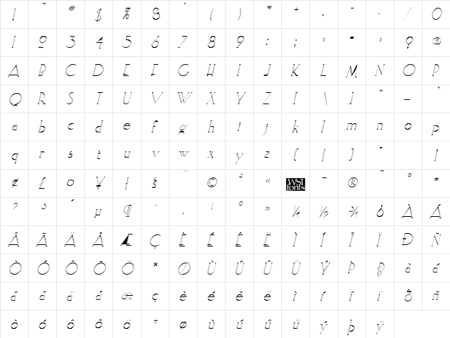 ElisiaOpenface Italic  glyph index