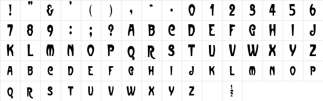 FrenchBeanCondensed Regular  glyph index